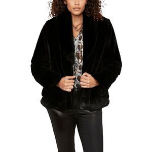 NYDJ Womens Black Faux Fur Faux Fur Coat NWT